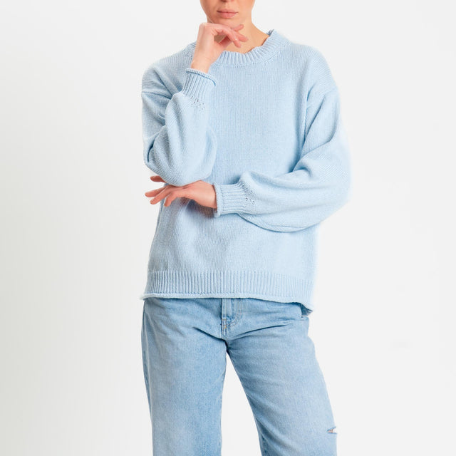 Vicolo-Maglia girocollo bordi a coste - cielo