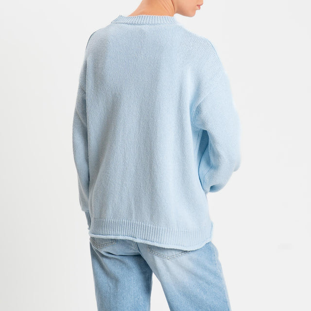 Vicolo-Maglia girocollo bordi a coste - cielo