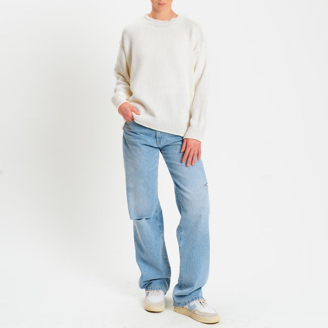 Vicolo-Maglia girocollo bordi a coste - burro