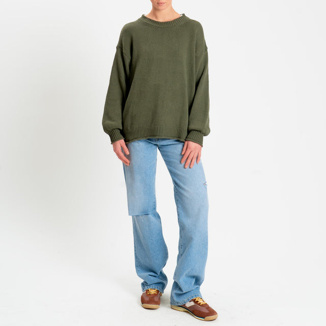 Vicolo-Maglia girocollo bordi a coste - militare