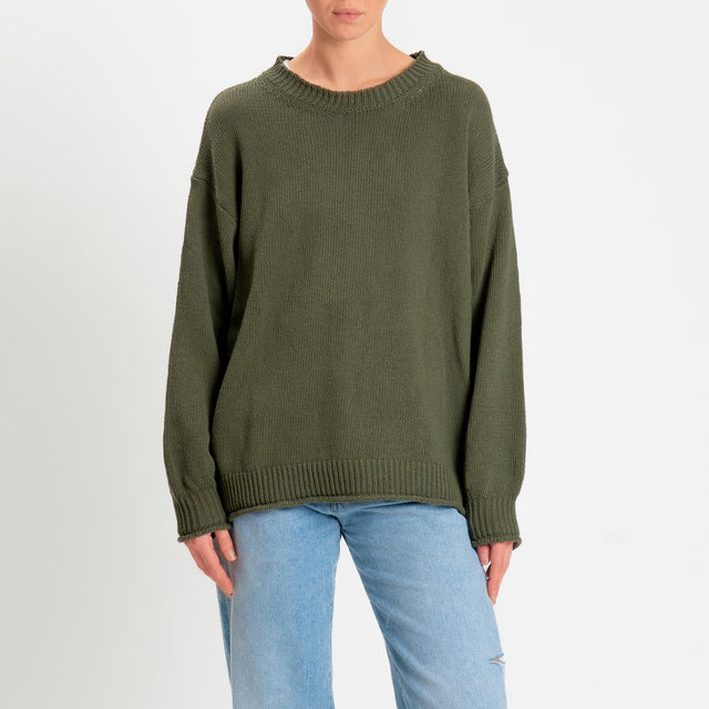 Vicolo-Maglia girocollo bordi a coste - militare