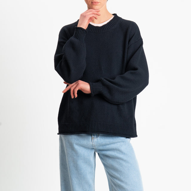 Vicolo-Maglia girocollo bordi a coste - nero