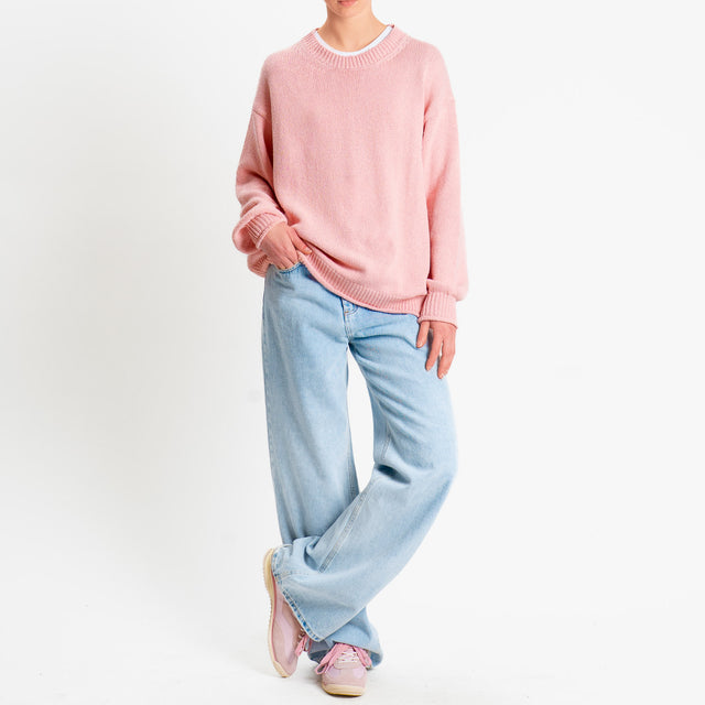 Vicolo-Maglia girocollo bordi a coste - rosa