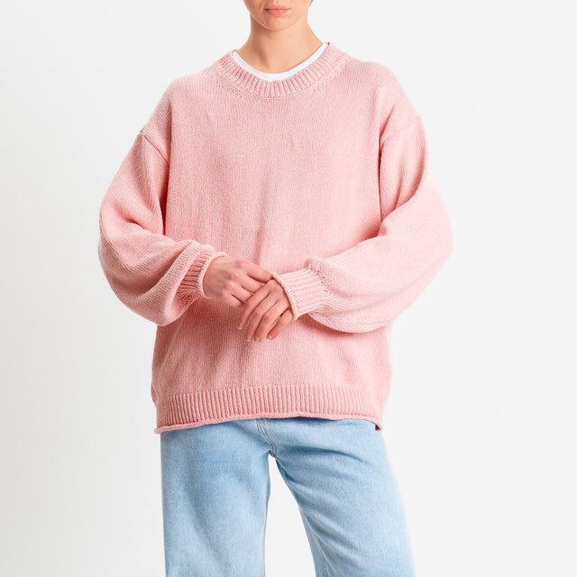 Vicolo-Maglia girocollo bordi a coste - rosa