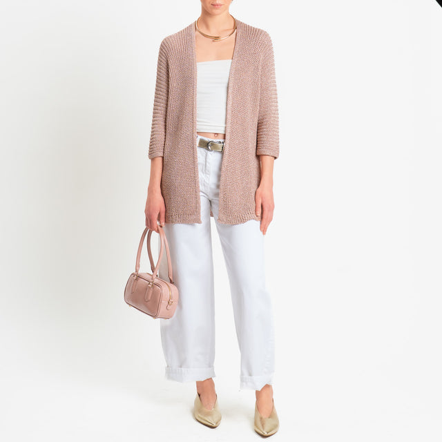 Vicolo-Cardigan costa inglese filo lurex - cipria