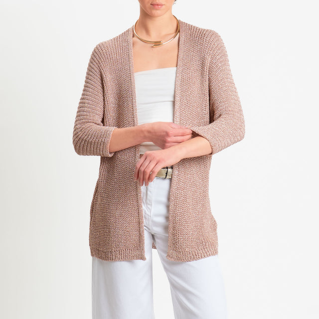 Vicolo-Cardigan costa inglese filo lurex - cipria