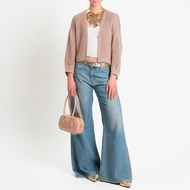 Vicolo-Cardigan crop costa inglese filo lurex - cipria