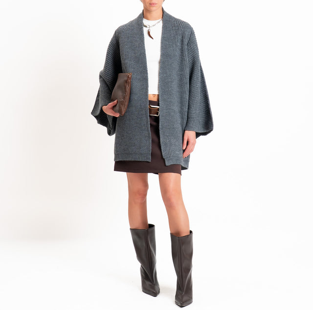 Vicolo-Cardigan a coste misto alpaca - grigio melange