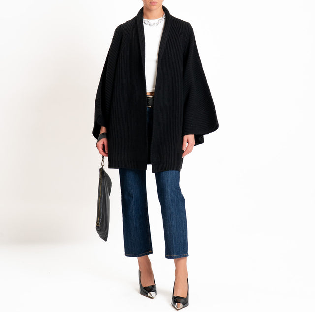 Vicolo-Cardigan a coste misto alpaca - nero