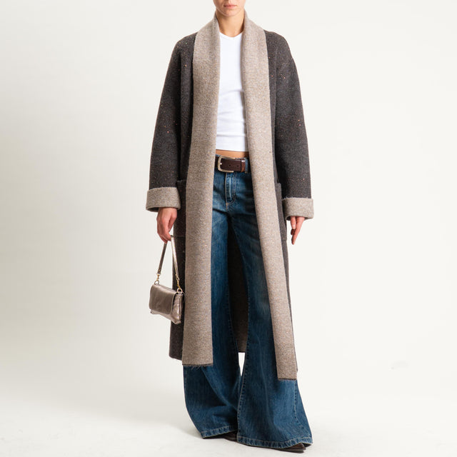 Vicolo-Cappotto in maglia con micropaillettes - moro/tortora