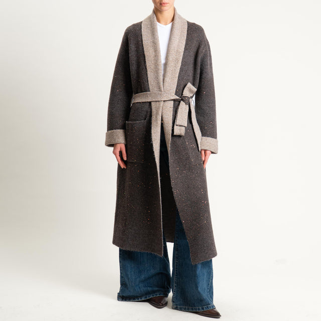 Vicolo-Cappotto in maglia con micropaillettes - moro/tortora