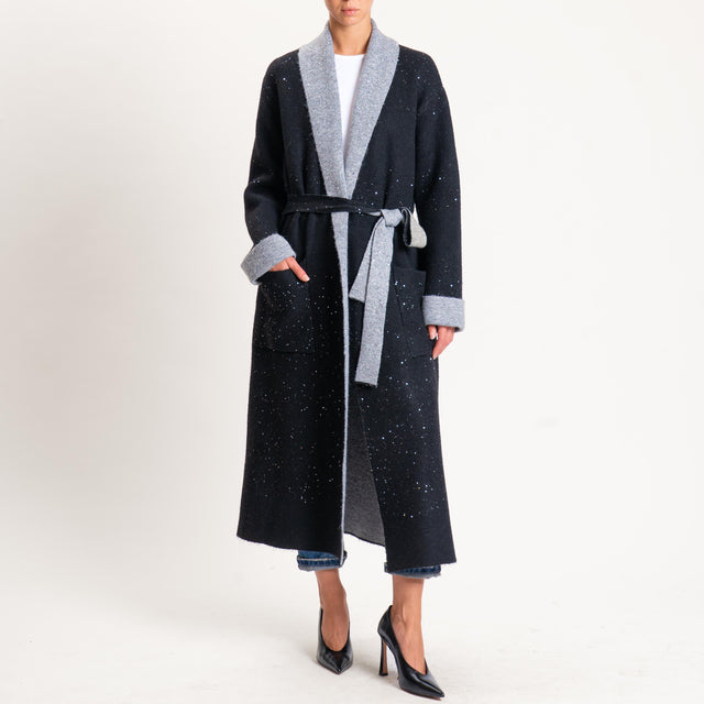 Vicolo-Cappotto in maglia con micropaillettes - nero/grigio