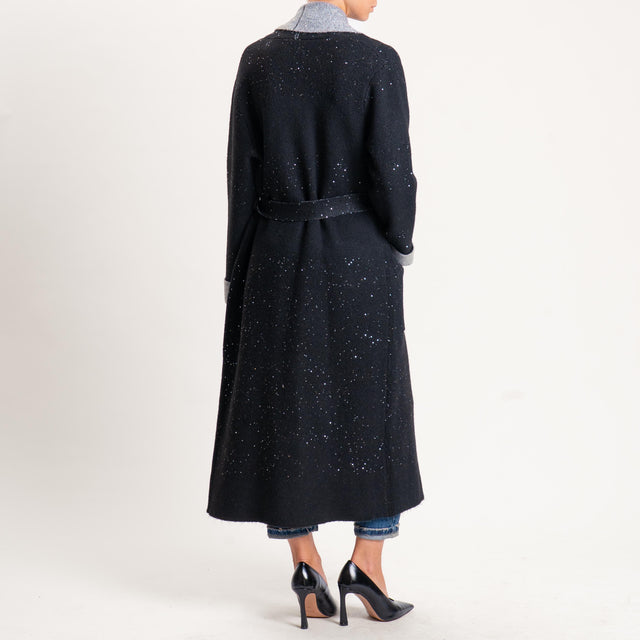Vicolo-Cappotto in maglia con micropaillettes - nero/grigio