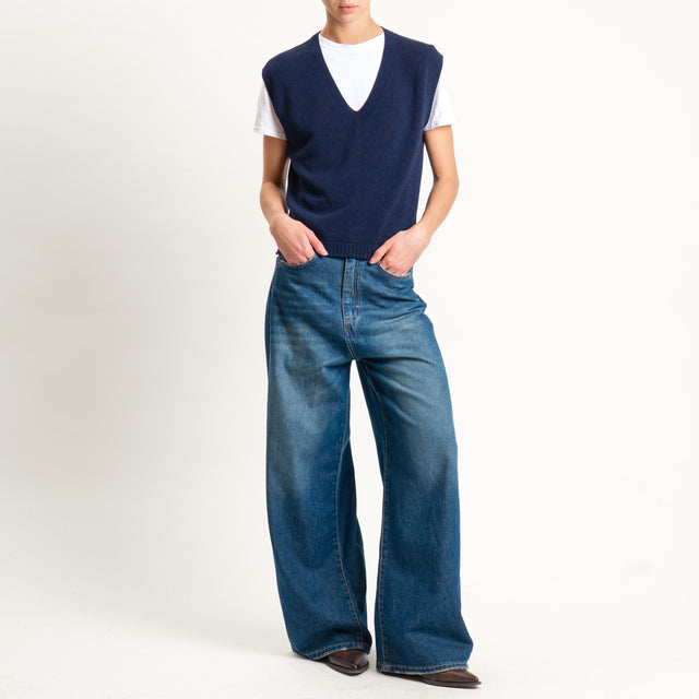 Vicolo-Gilet misto angora spacchi laterale - blu
