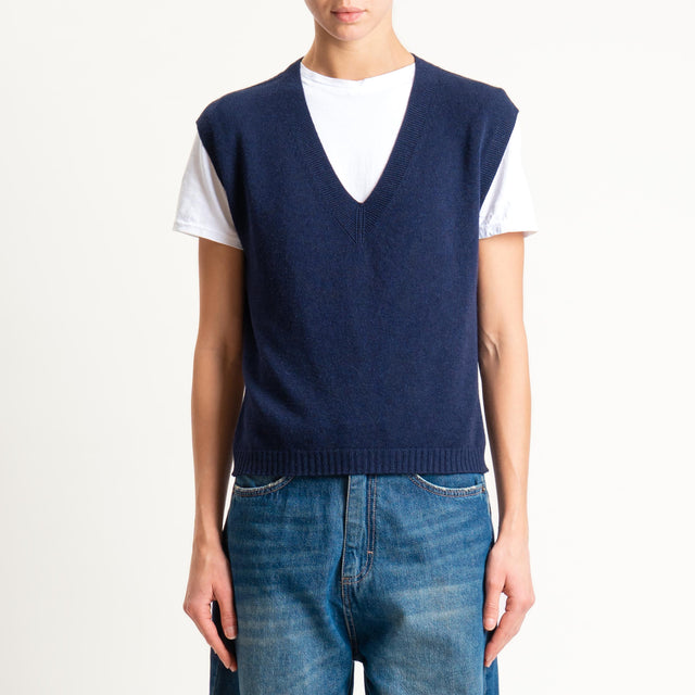 Vicolo-Gilet misto angora spacchi laterale - blu