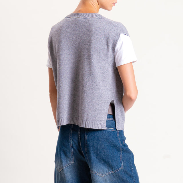 Vicolo-Gilet misto angora spacchi laterale - grigio melange