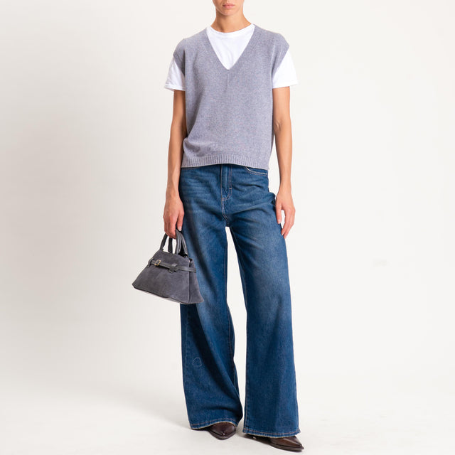 Vicolo-Gilet misto angora spacchi laterale - grigio melange