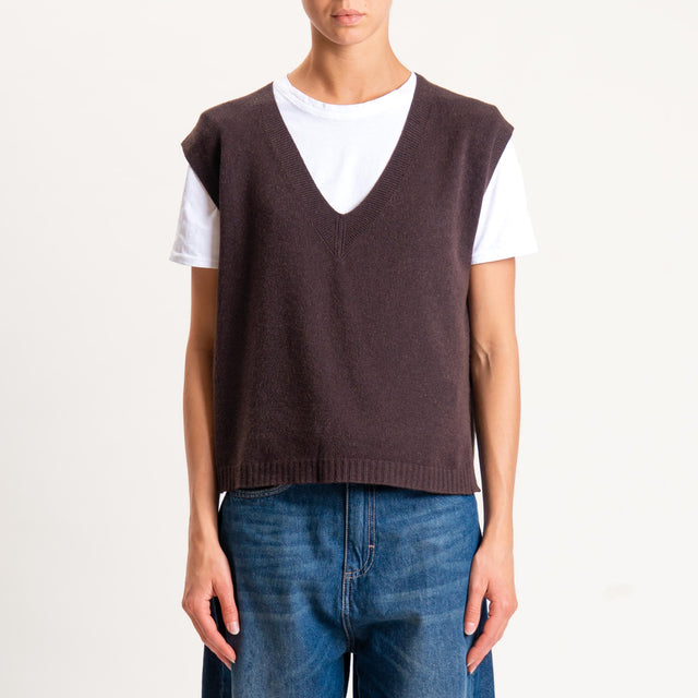 Vicolo-Gilet misto angora spacchi laterale - moro