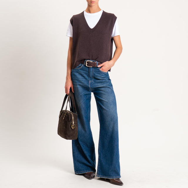 Vicolo-Gilet misto angora spacchi laterale - moro
