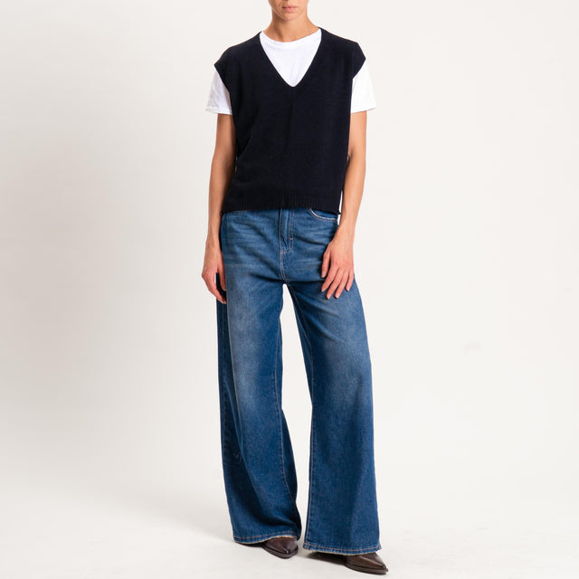 Vicolo-Gilet misto angora spacchi laterale - nero