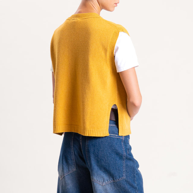 Vicolo-Gilet misto angora spacchi laterale - Senape