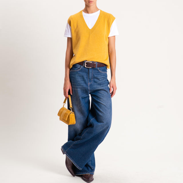 Vicolo-Gilet misto angora spacchi laterale - Senape