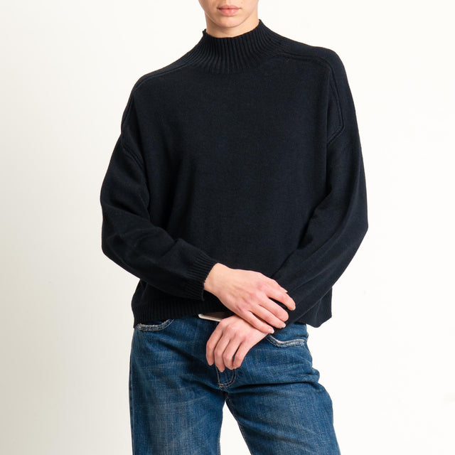 Vicolo-Maglia boxy collo montato - nero