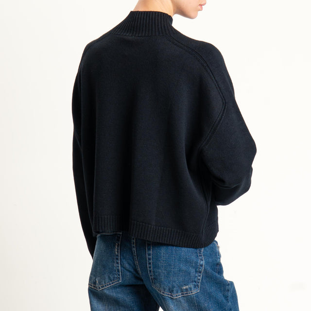 Vicolo-Maglia boxy collo montato - nero