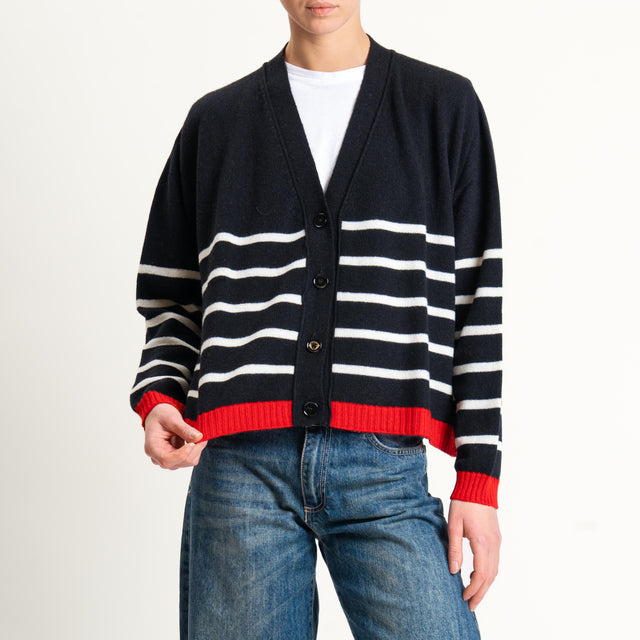 Vicolo-Cardigan a righe lana e cashmere - latte/nero/rosso