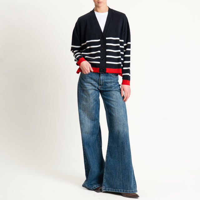 Vicolo-Cardigan a righe lana e cashmere - latte/nero/rosso