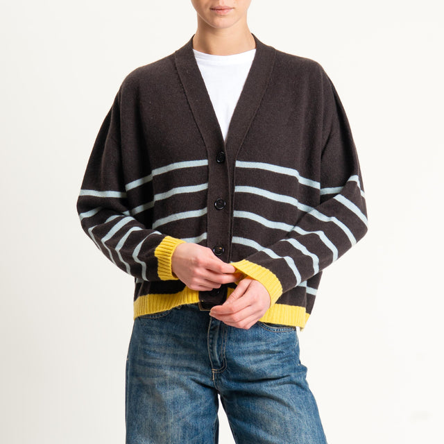 Vicolo-Cardigan a righe lana e cashmere - polvere/moro/giallo
