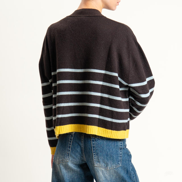 Vicolo-Cardigan a righe lana e cashmere - polvere/moro/giallo
