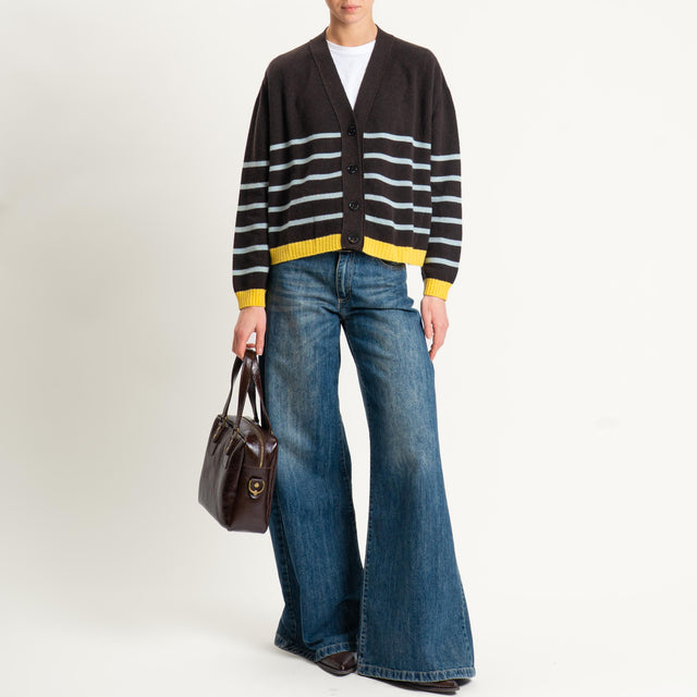 Vicolo-Cardigan a righe lana e cashmere - polvere/moro/giallo