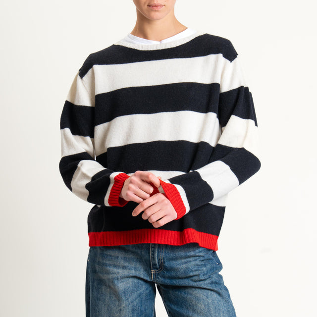 Vicolo-Maglia a righe lana e cashmere - latte/nero/rosso