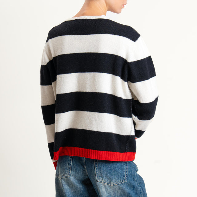 Vicolo-Maglia a righe lana e cashmere - latte/nero/rosso