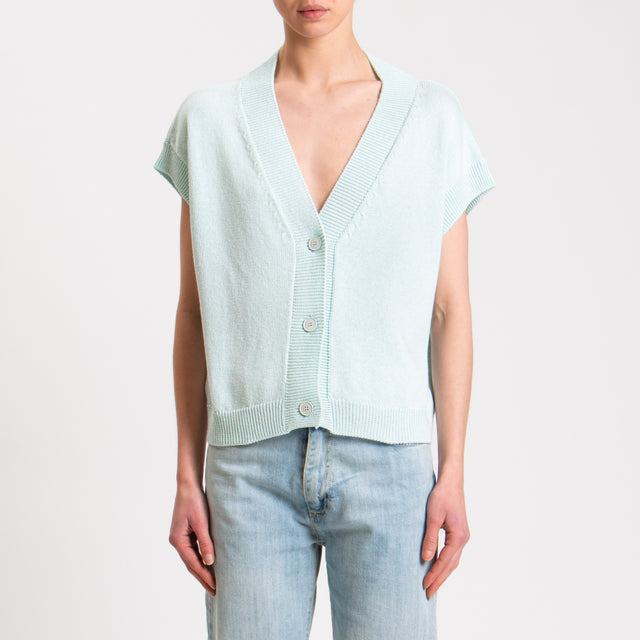 Vicolo-Gilet scollo v bordi a coste - acqua