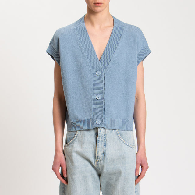 Vicolo-Gilet scollo v bordi a coste - cielo