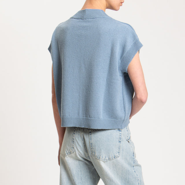 Vicolo-Gilet scollo v bordi a coste - cielo