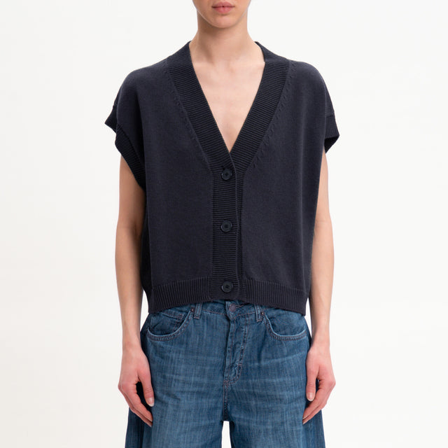Vicolo-Gilet scollo v bordi a coste - blu