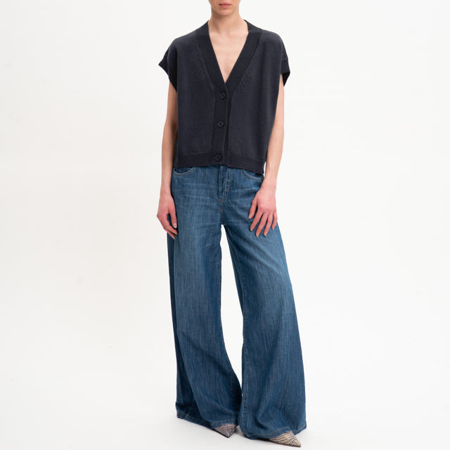 Vicolo-Gilet scollo v bordi a coste - blu