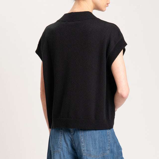 Vicolo-Gilet scollo v bordi a coste - nero