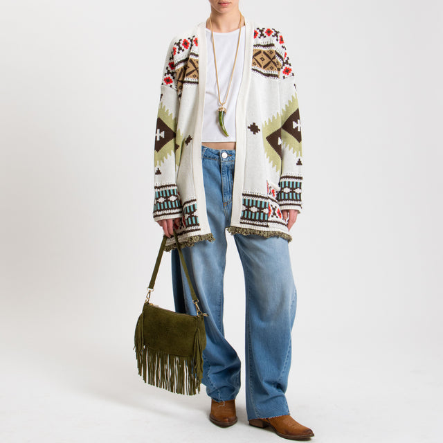 Vicolo-Cardigan fantasia etnica - latte/beige/verde mela