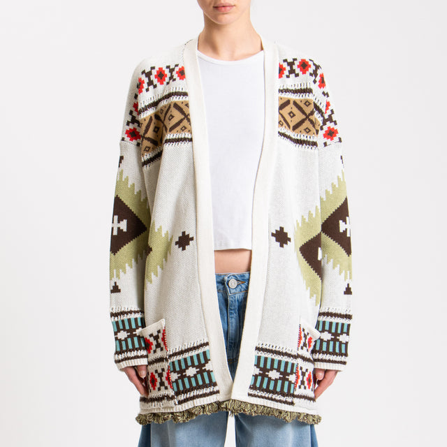 Vicolo-Cardigan fantasia etnica - latte/beige/verde mela