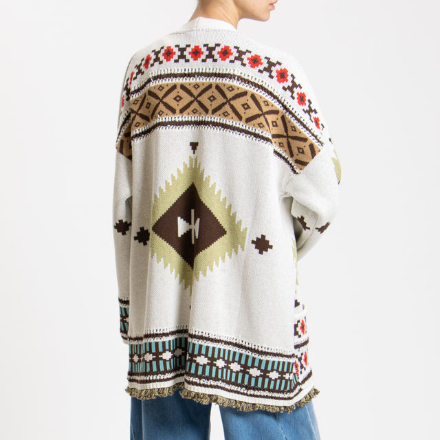 Vicolo-Cardigan fantasia etnica - latte/beige/verde mela