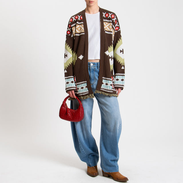 Vicolo-Cardigan fantasia etnica - moro/beige/verde mela