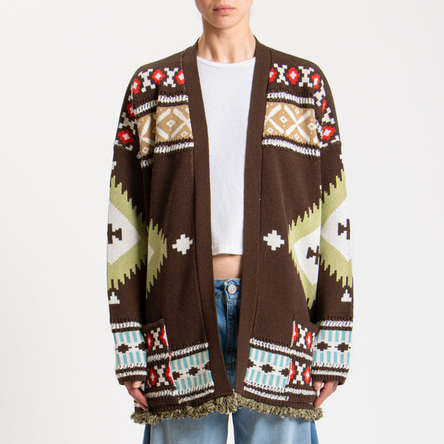 Vicolo-Cardigan fantasia etnica - moro/beige/verde mela