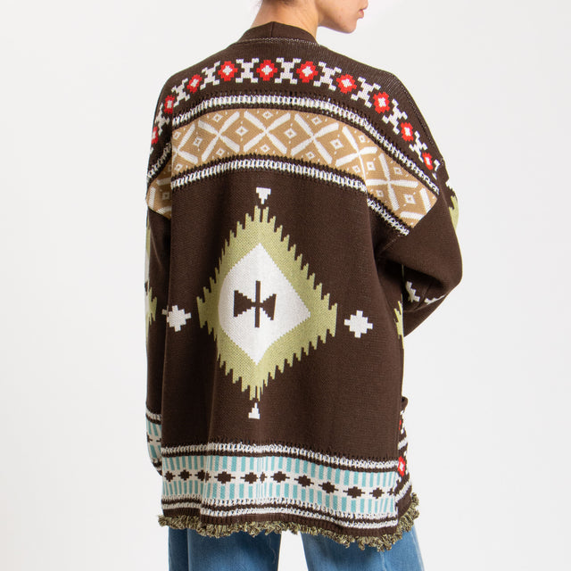 Vicolo-Cardigan fantasia etnica - moro/beige/verde mela