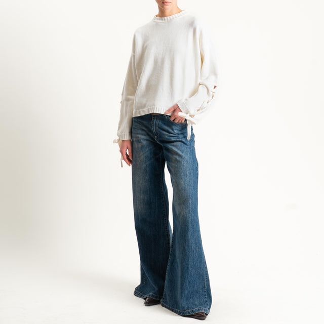 Vicolo-Maglia misto cashmere lacci sulla manica - burro