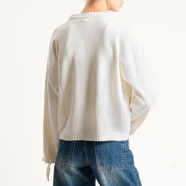 Vicolo-Maglia misto cashmere lacci sulla manica - burro