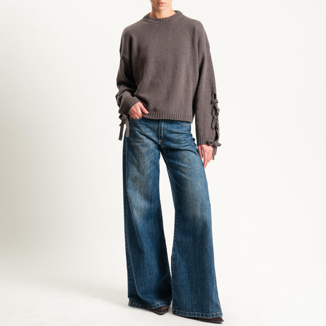 Vicolo-Maglia misto cashmere lacci sulla manica - moro